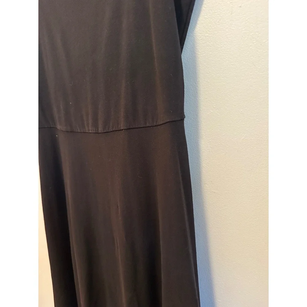 People Tree Black Organic Cotton Square Neck Fit & Flare Midi Dress | Size 12